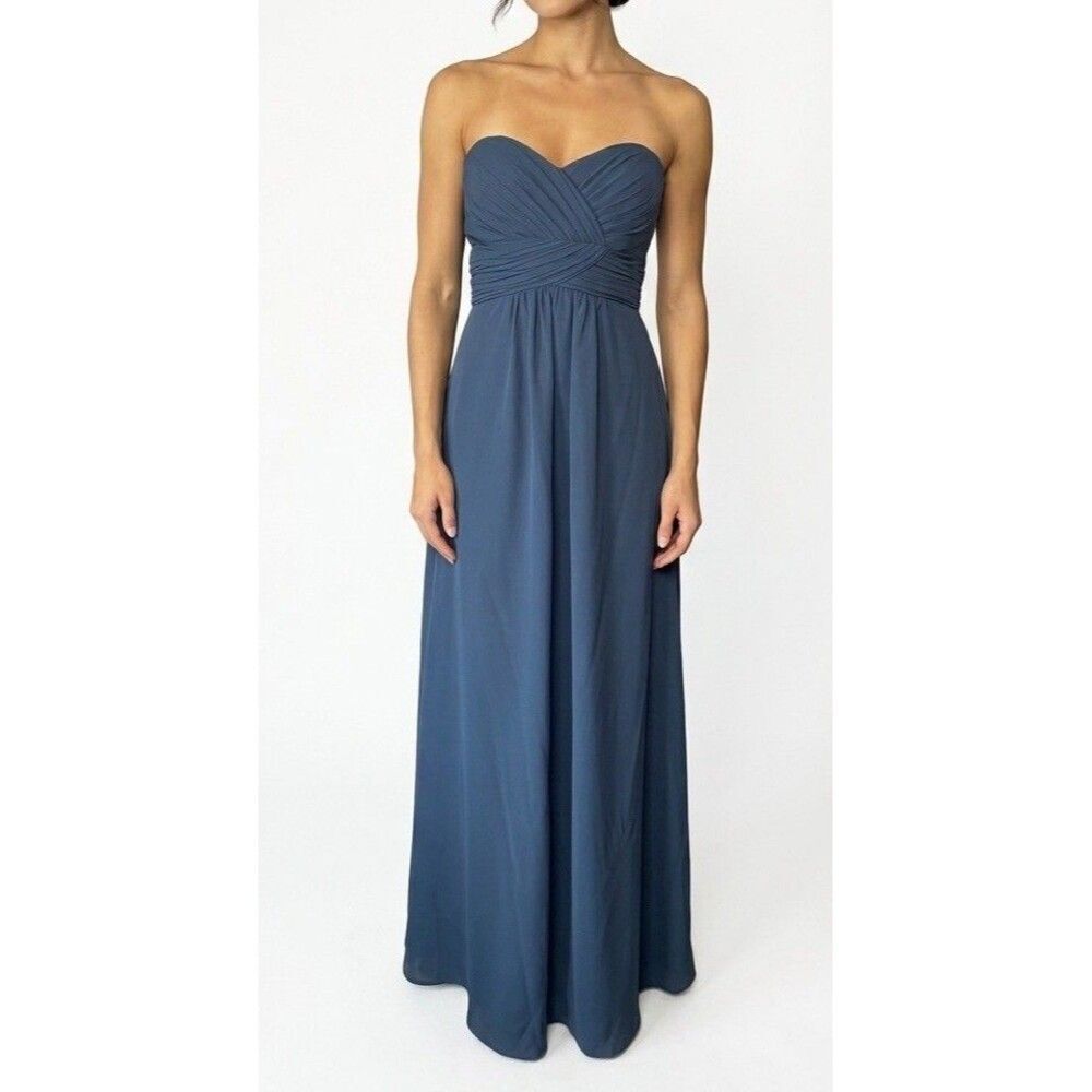 Christina Wu Celebration Navy Chiffon Bridesmaid Dress Size 6 Strapless BM39 NWT